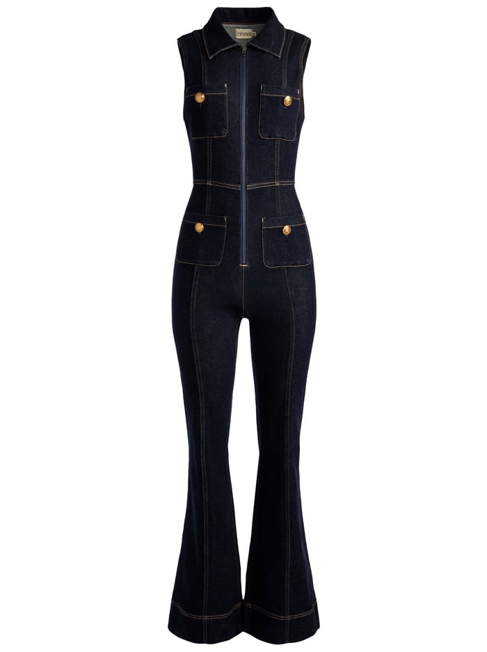 RACHEL SLEEVELESS DENIM JUMPSUIT - DARK RINSE image 5 - Alice And Olivia