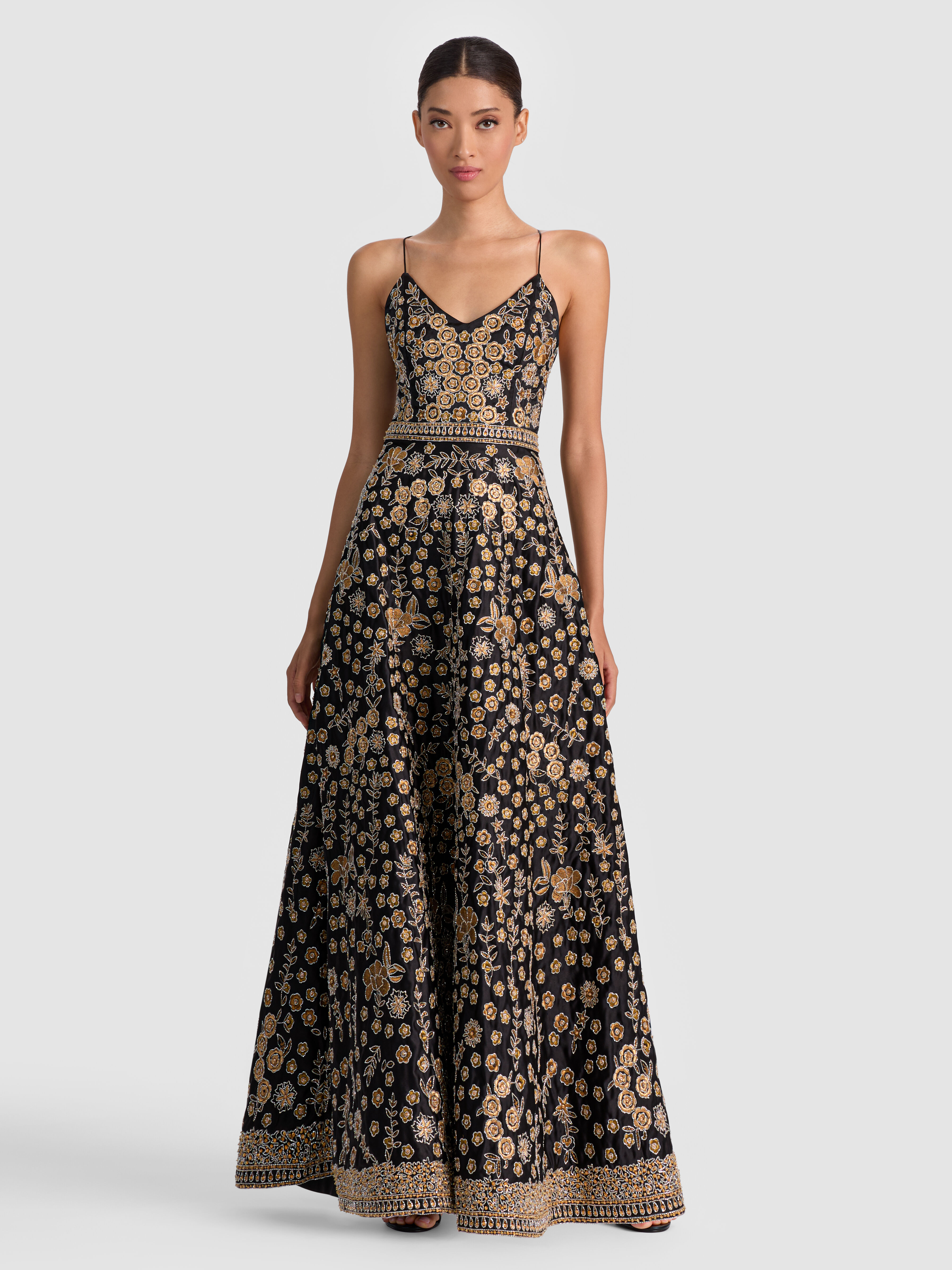 Domenica Embellished Gown In Black/multi | Alice + Olivia