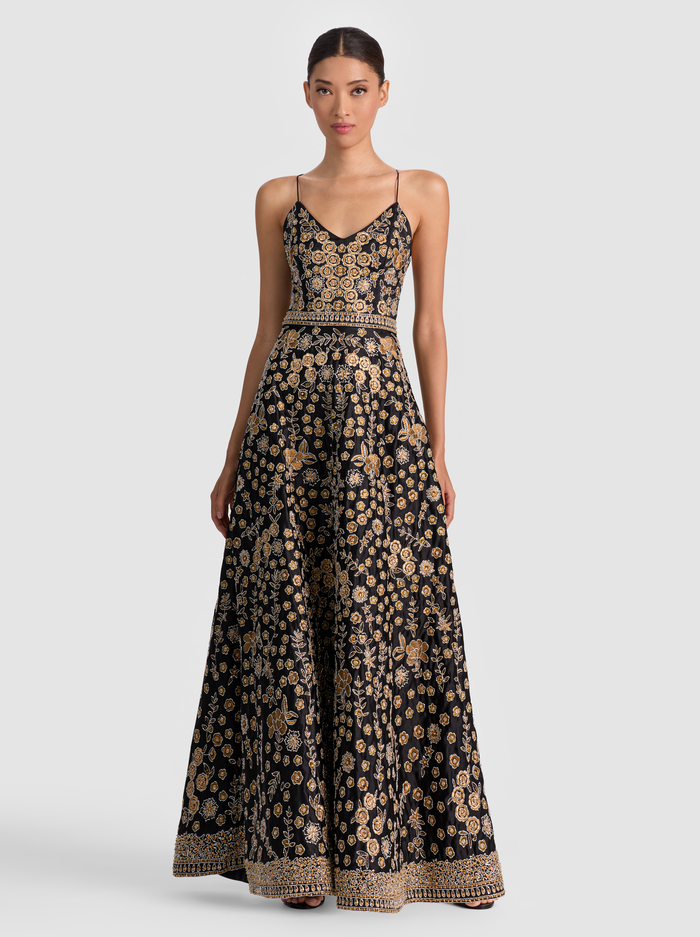 DOMENICA EMBELLISHED GOWN - BLACK/MULTI - Alice And Olivia