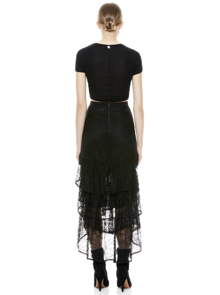 ONIE ASYMMETRICAL LACE SKIRT - BLACK image 2 - Alice And Olivia