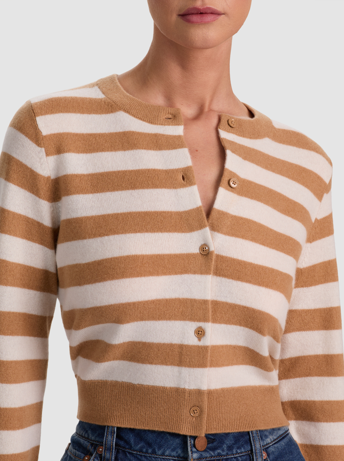 DOLLIE STRIPED CASHMERE CARDIGAN - PRALINE/ECRU image 4 - ALICE + OLIVIA