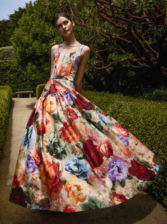 STORM FLORAL LG-DIANA STRUCTURED MAXI DRESS