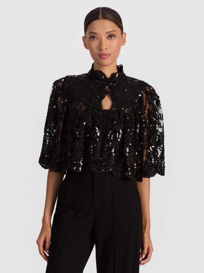 AURELIA EMBELLISHED LACE CAPELET - BLACK - Alice And Olivia