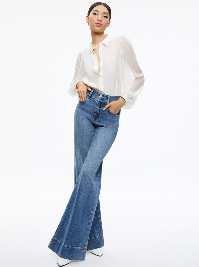 ROANNE BLOUSON SLEEVE BUTTON DOWN - ECRU image 4 - Alice And Olivia