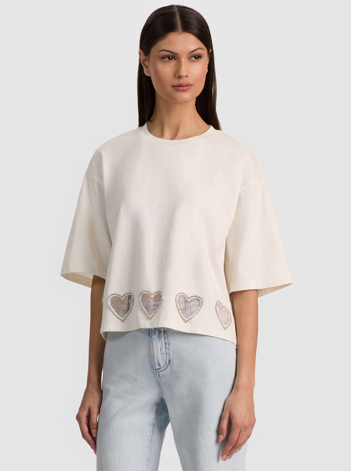 EVAN HEART CUTOUT TEE - OFF WHITE - ALICE + OLIVIA