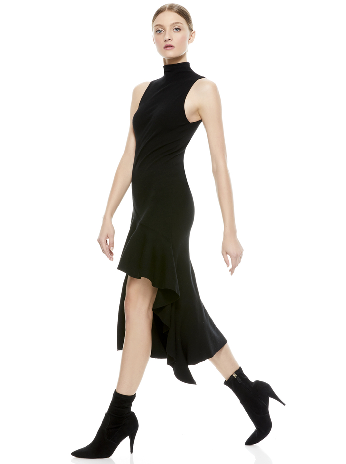 ANGELIA RUFFLE MIDI DRESS - BLACK image 4 - Alice And Olivia