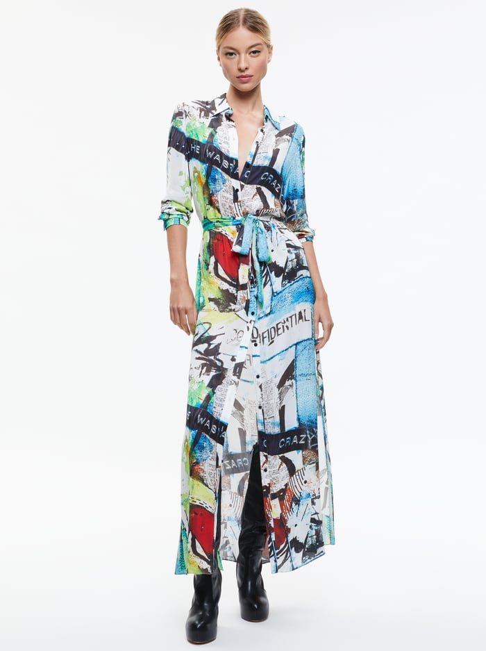 A+O X BASQUIAT CHASSIDY MAXI SHIRT DRESS - CONFIDENTIAL - Alice And Olivia