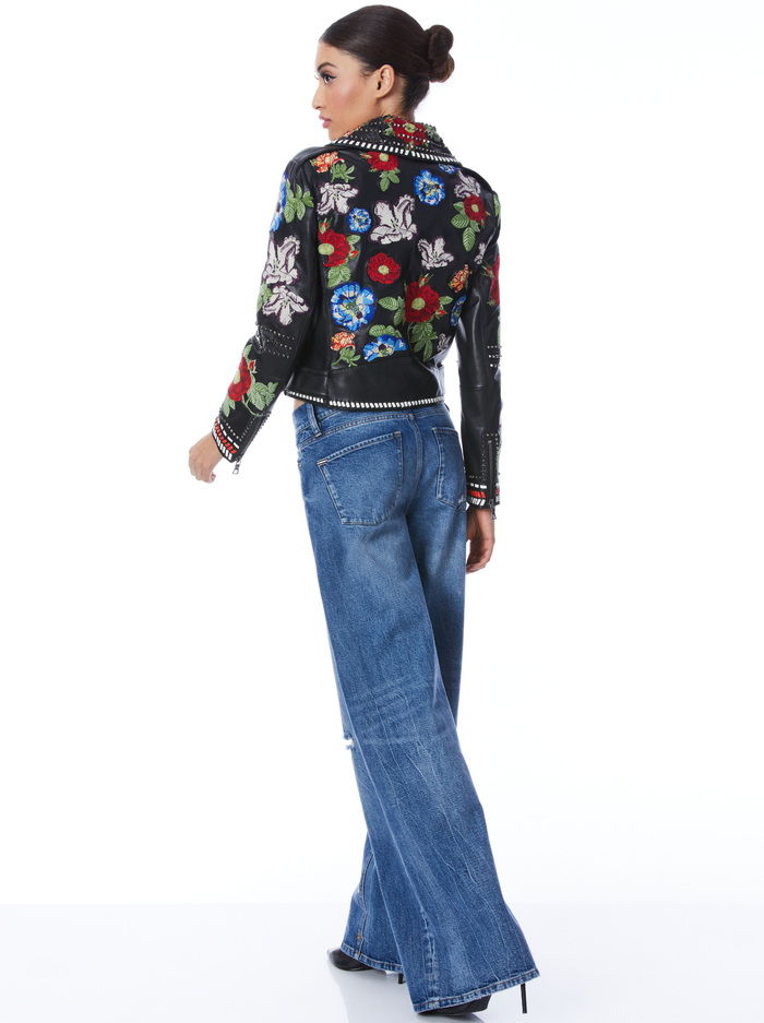 CODY EMBROIDERED LEATHER MOTO JACKET - ATRIUM FLORAL LG image 1 - Alice And Olivia