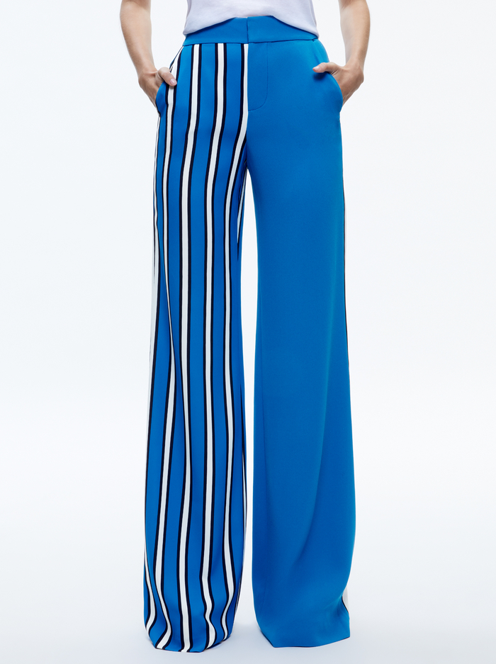 DYLAN HIGH RISE COLORBLOCK PANT - TEAKWOOD STRIPE FRENCH BLUE - Alice And Olivia