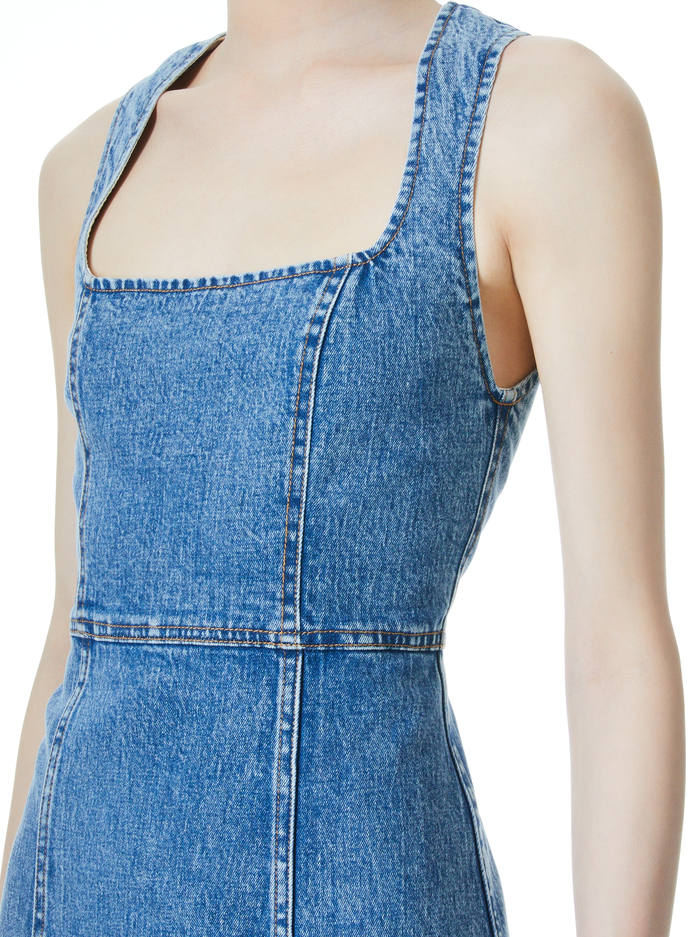 RAMSEY SQUARE NECK MINI DRESS - INDIGO NIGHTS image 3 - Alice And Olivia