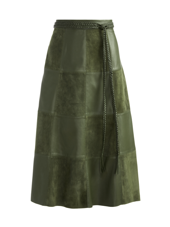 SOSIE SUEDE PATCHWORK MIDI SKIRT - OLIVE image 5 - ALICE + OLIVIA