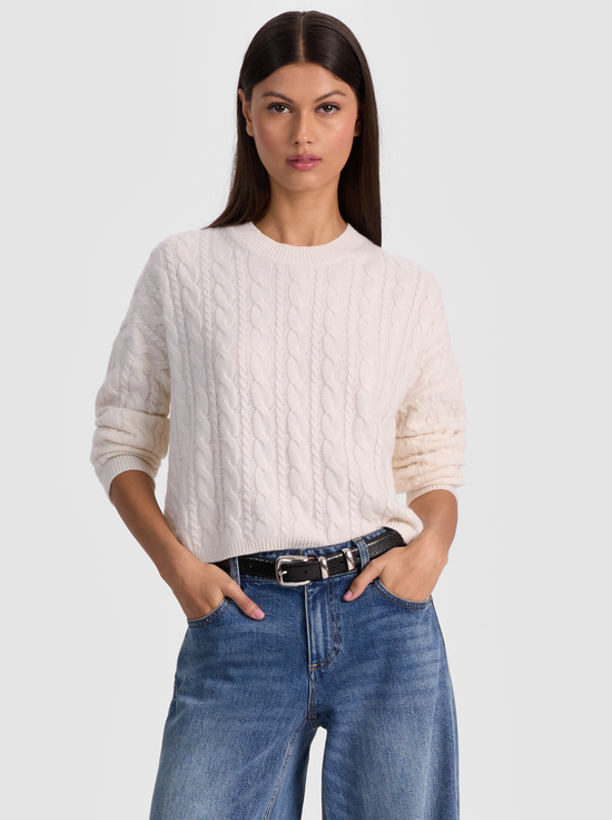 ECRU-CECILIE CASHMERE CABLEKNIT PULLOVER