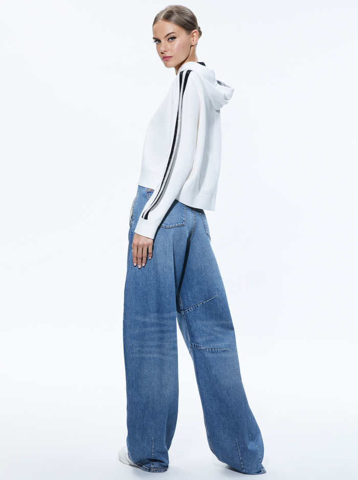 KATERINE EMBELLISHED CROPPED HOODIE - SOFT WHITE/BLACK image 1 - Alice And Olivia