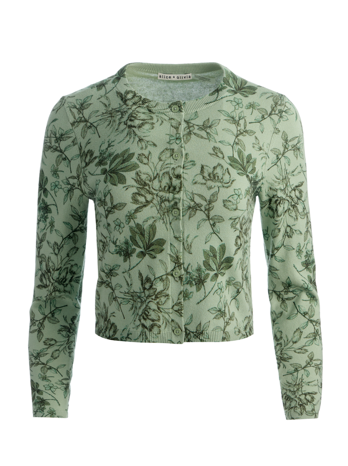 CARSON PRINTED CARDIGAN - MYSTIC GARDEN SAGE image 6 - ALICE + OLIVIA
