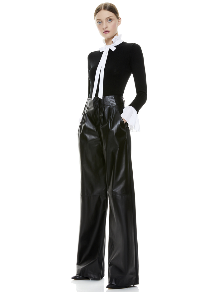 CORNELIA TIE NECK PULLOVER - BLACK/SOFT WHITE COMBO image 5 - ALICE + OLIVIA