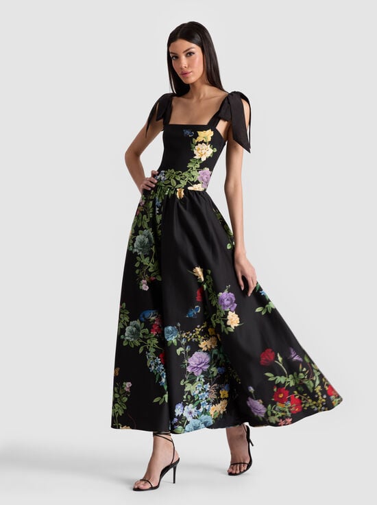 VENUS FLORAL-ORIANA DROP WAIST MIDI DRESS