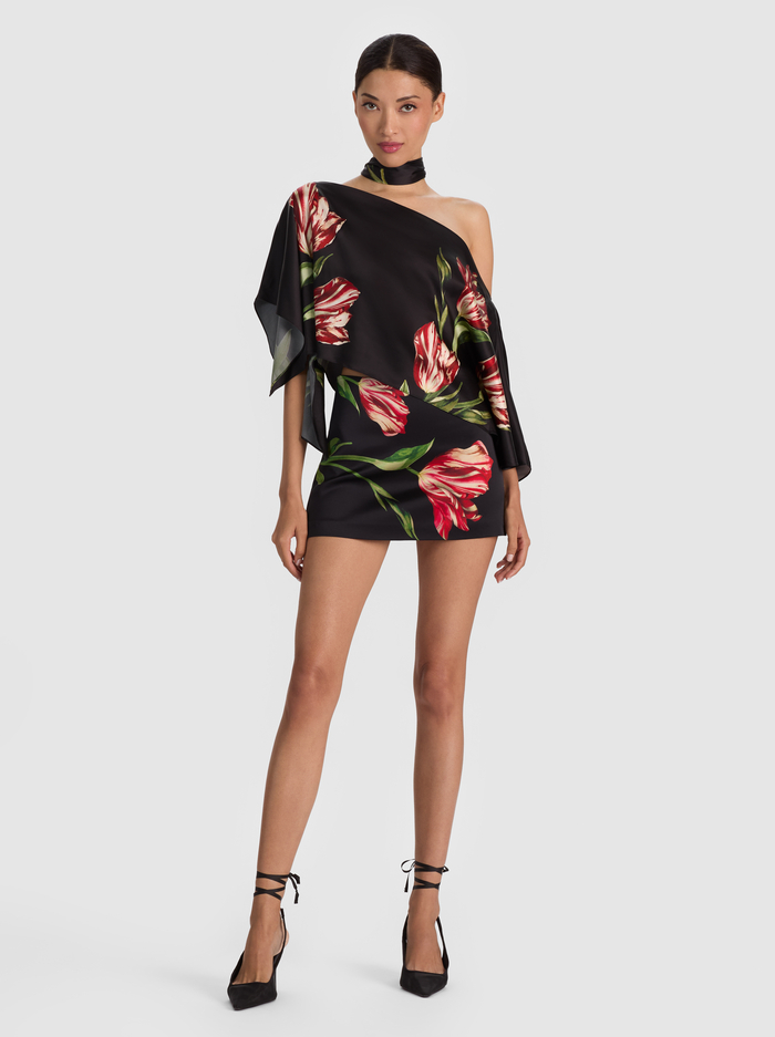 RITA DRAPED TOP WITH SCARF - SOFT TULIP BLACK image 1 - ALICE + OLIVIA