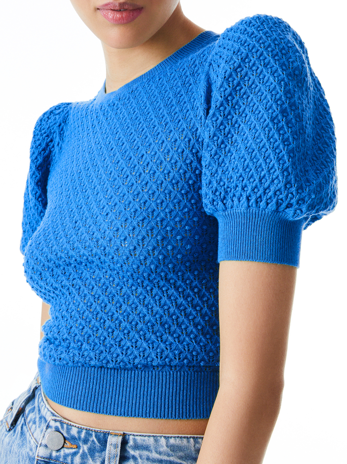 RISA PUFF SLEEVE POINTELLE PULLOVER - PALACE BLUE image 3 - ALICE + OLIVIA