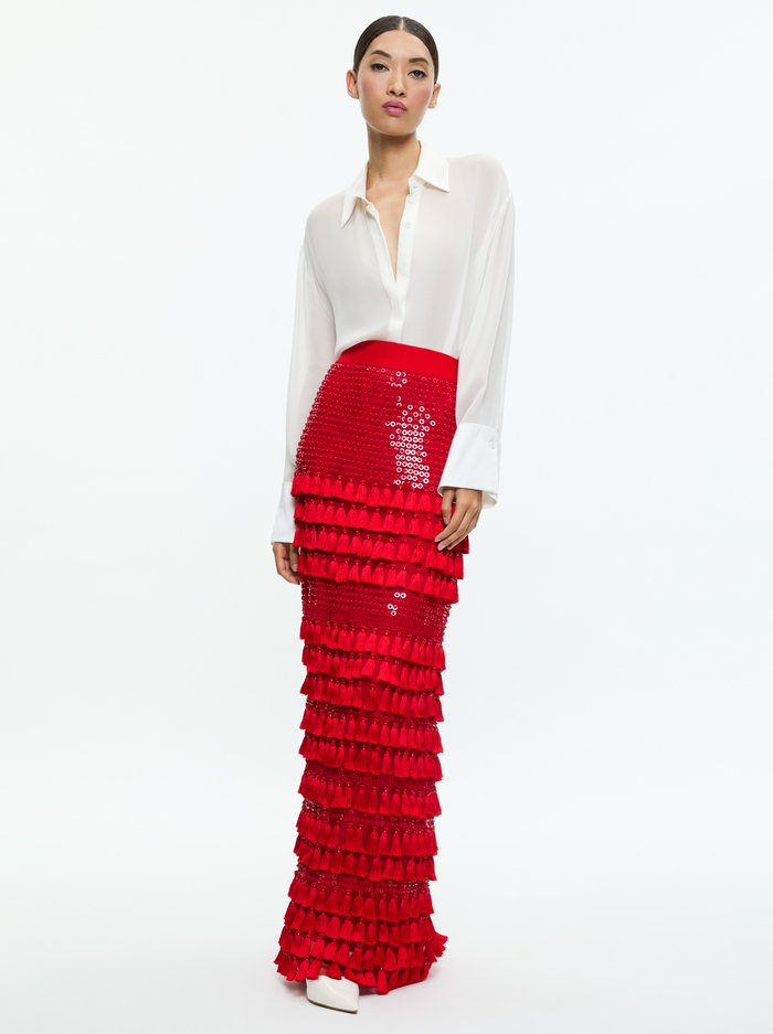 MERRILL EMBELLISHED MAXI GOWN SKIRT - RED APPLE image 1 - Alice And Olivia