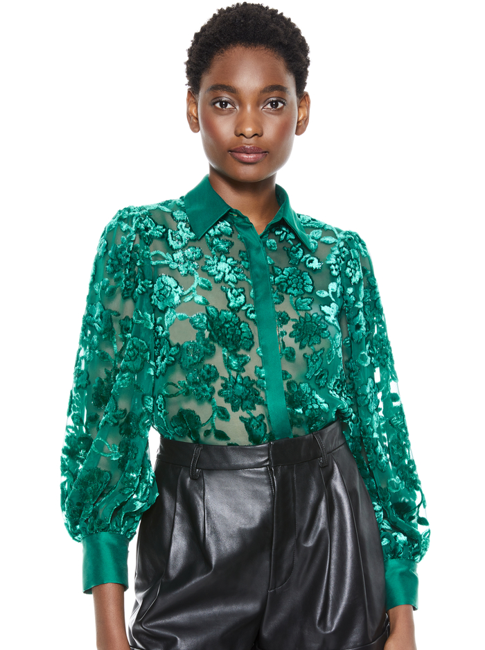 LATRINA COLLARED BLOUSE - DARK TEAL image 1 - ALICE + OLIVIA