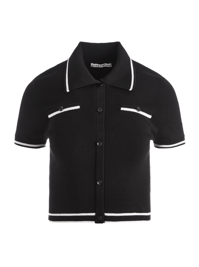 PEG CROPPED POLO - BLACK/SOFT WHITE image 5 - Alice And Olivia