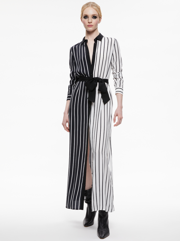 CHASSIDY MAXI SHIRT DRESS - VERTICAL PALAZZO STRIPE BLACK image 2 - Alice And Olivia
