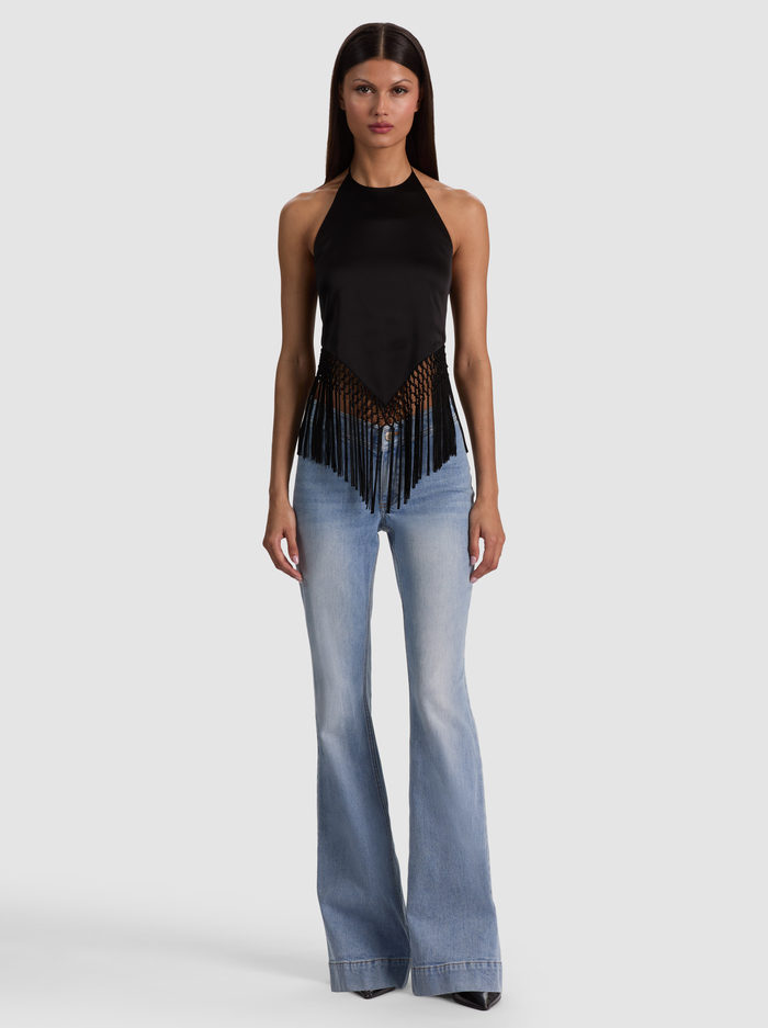 GRETA HANDKERCHIEF FRINGE TOP - BLACK image 1 - ALICE + OLIVIA