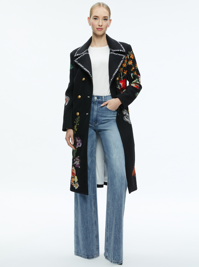 NICHOLAS EMBROIDERED OVERSIZED COAT - BLACK/MULTI image 2 - ALICE + OLIVIA