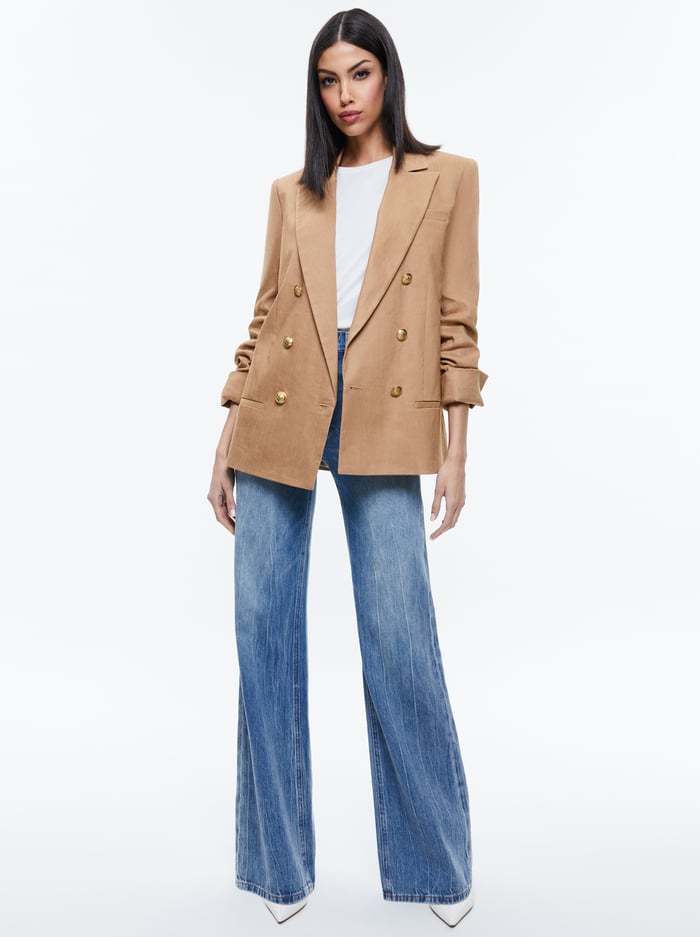 ANTHONY LINEN DOUBLE BREASTED BLAZER - TAN image 1 - Alice And Olivia