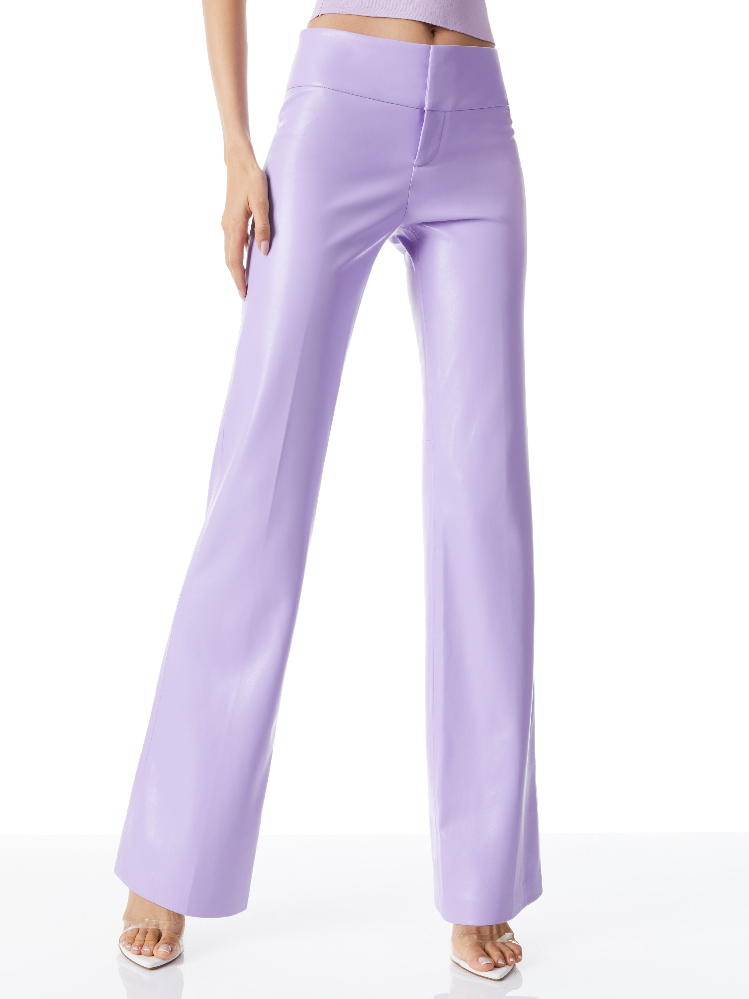 Olivia Vegan Leather Bootcut Pant In Lavender Alice Olivia