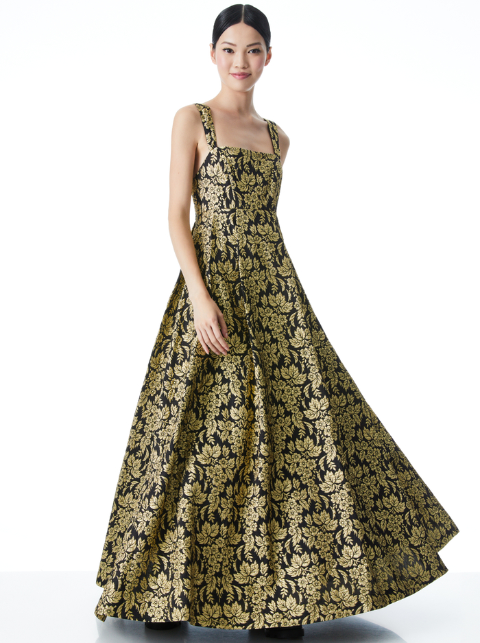 MARLA METALLIC BALL GOWN - BLACK/GOLD image 4 - Alice And Olivia
