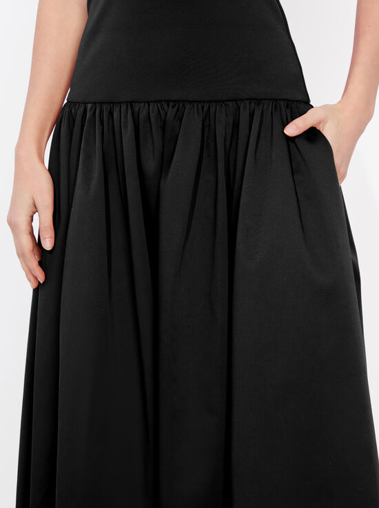 BLACK-ORIANA DROP WAIST MIDI DRESS