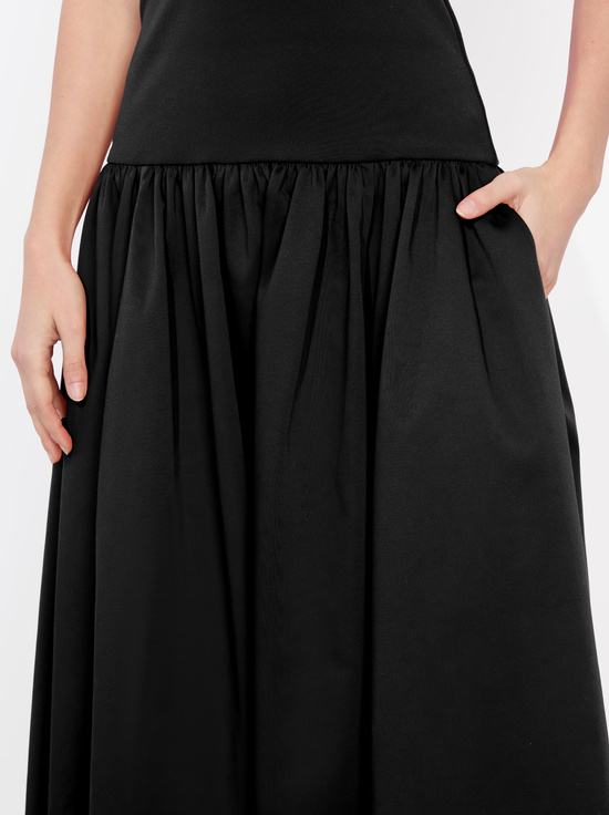 BLACK-ORIANA DROP WAIST MIDI DRESS