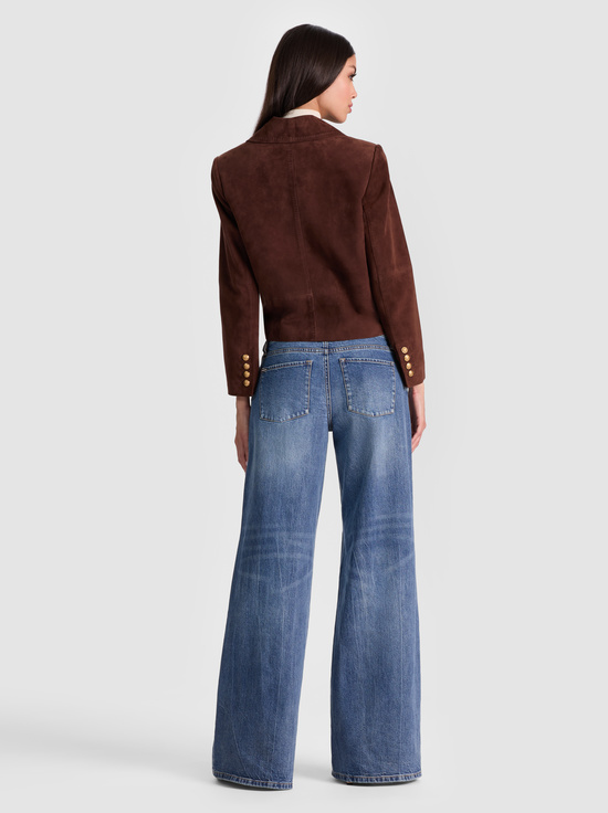 DARK CHOCOLATE-AVERY SUEDE DOUBLE BREASTED BLAZER