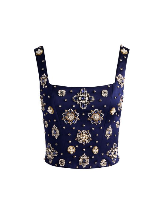 MIDNIGHT BLUE-LILIANNA EMBELLISHED CORSET TOP