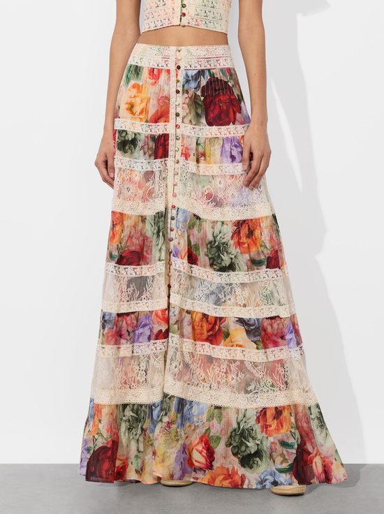 STORM FLORAL SM-ADIRA TIERED MAXI SKIRT