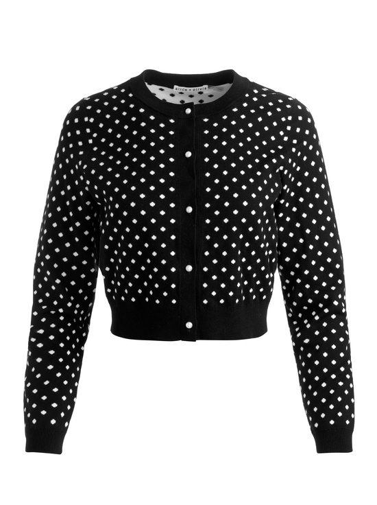BLACK/OFF WHITE POLKA DOT-DOLLIE CASHMERE CARDIGAN
