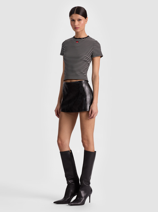 BLACK/OFF WHITE STRIPE-CINDY CROPPED TEE