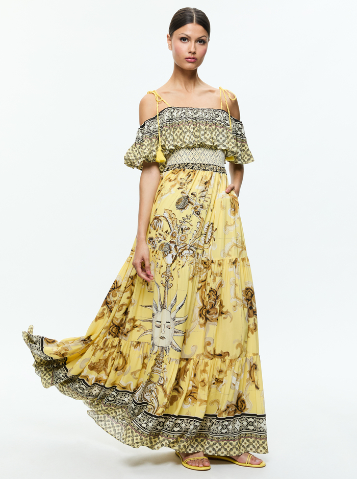 KIA OFF THE SHOULDER TIERED MAXI DRESS - LISBOA LEMON MERINGUE image 3 - Alice And Olivia