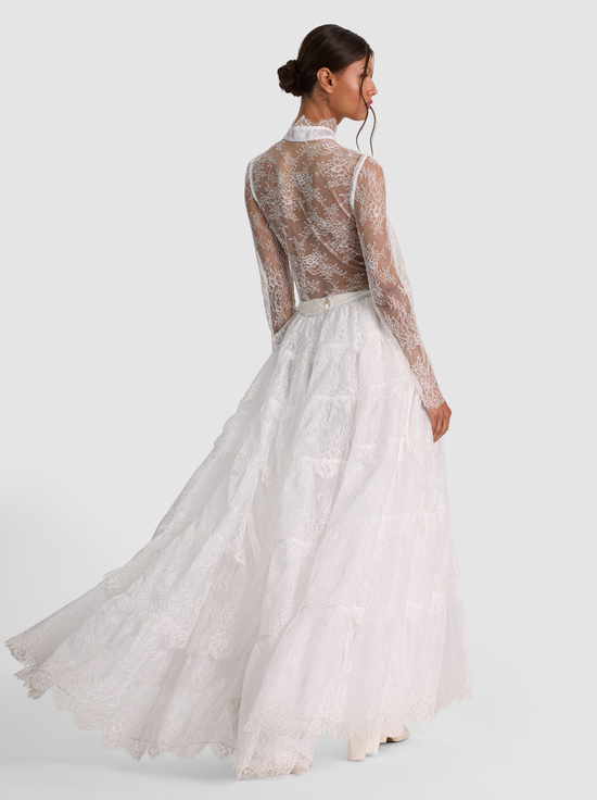 OFF WHITE-XAVIER TIERED LACE MAXI COAT
