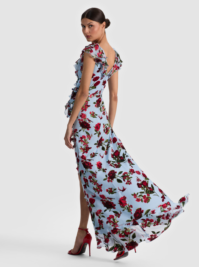 KRISTEN RUFFLE WRAP MAXI DRESS - AMERICAN BEAUTY CAROLINA BLUE image 3 - ALICE + OLIVIA