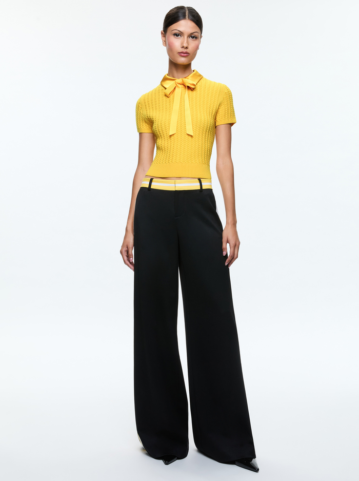 ABBOTT SHORT SLEEVE PULLOVER WITH WOVEN COLLAR - MUSTARD SEED image 1 - Alice And Olivia