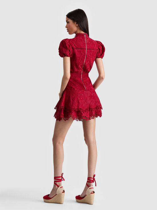 DARK CHERRY-LORYN EMBROIDERED SHIRT DRESS