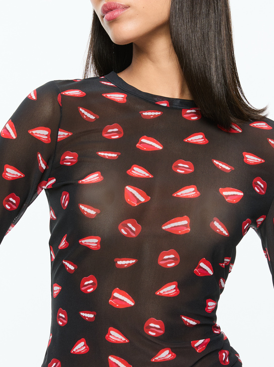 LIP SYNC BLACK-A+O X TOM WESSELMANN DELAINA MESH LONG SLEEVE TOP