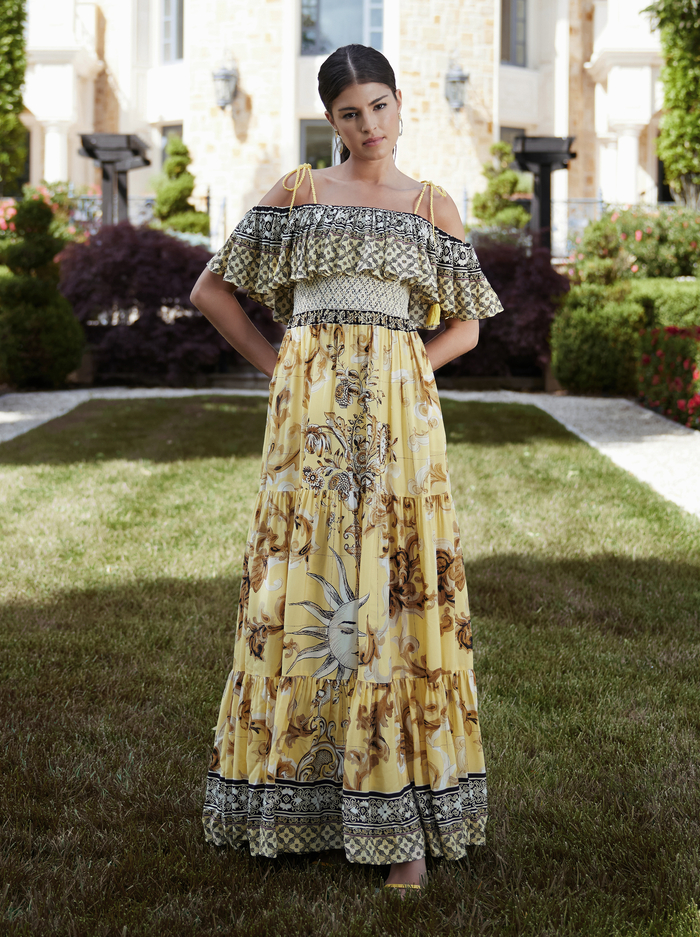 KIA OFF THE SHOULDER TIERED MAXI DRESS - LISBOA LEMON MERINGUE image 6 - Alice And Olivia