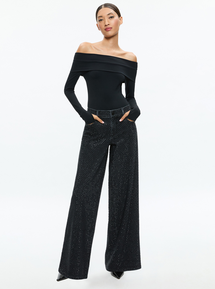 TRISH LOW RISE EMBELLISHED BAGGY JEAN - MAYA CHARCOAL BLACK/BLACK image 4 - Alice And Olivia