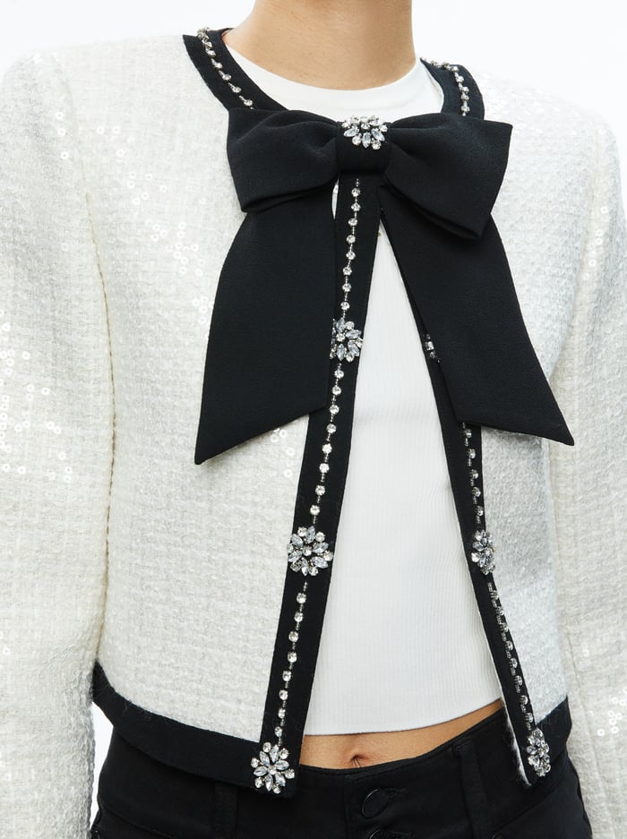 GWYNETH EMBELLISHED CROPPED BOW JACKET - OFF WHITE image 3 - Alice And Olivia