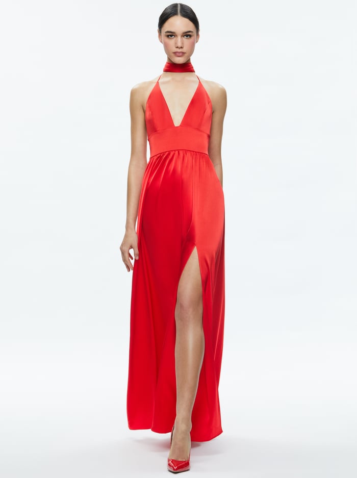 HANNAH HALTER MAXI DRESS - BRIGHT RUBY image 3 - Alice And Olivia