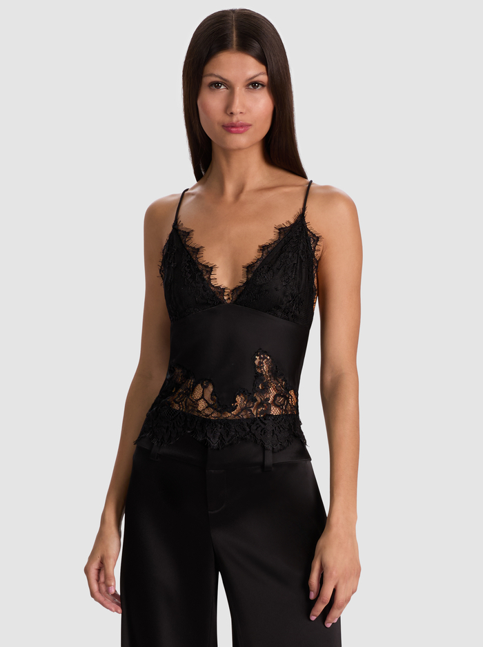 CLAUDIA LACE SLIP TOP - BLACK/BLACK - Alice And Olivia