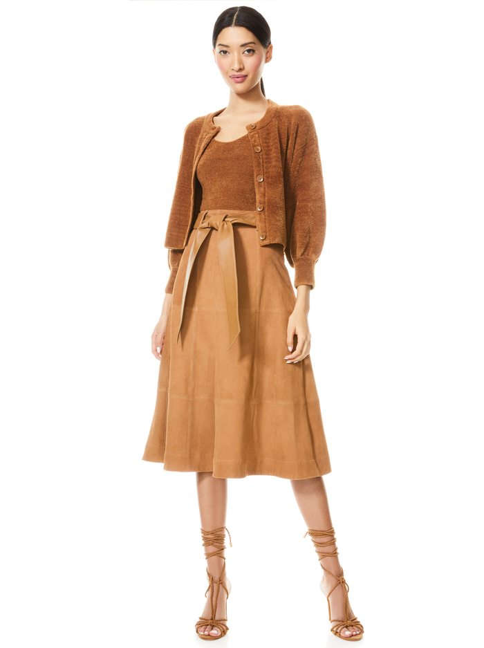 SYLVIE FUZZY CROPPED CARDIGAN - CAMEL image 6 - Alice And Olivia